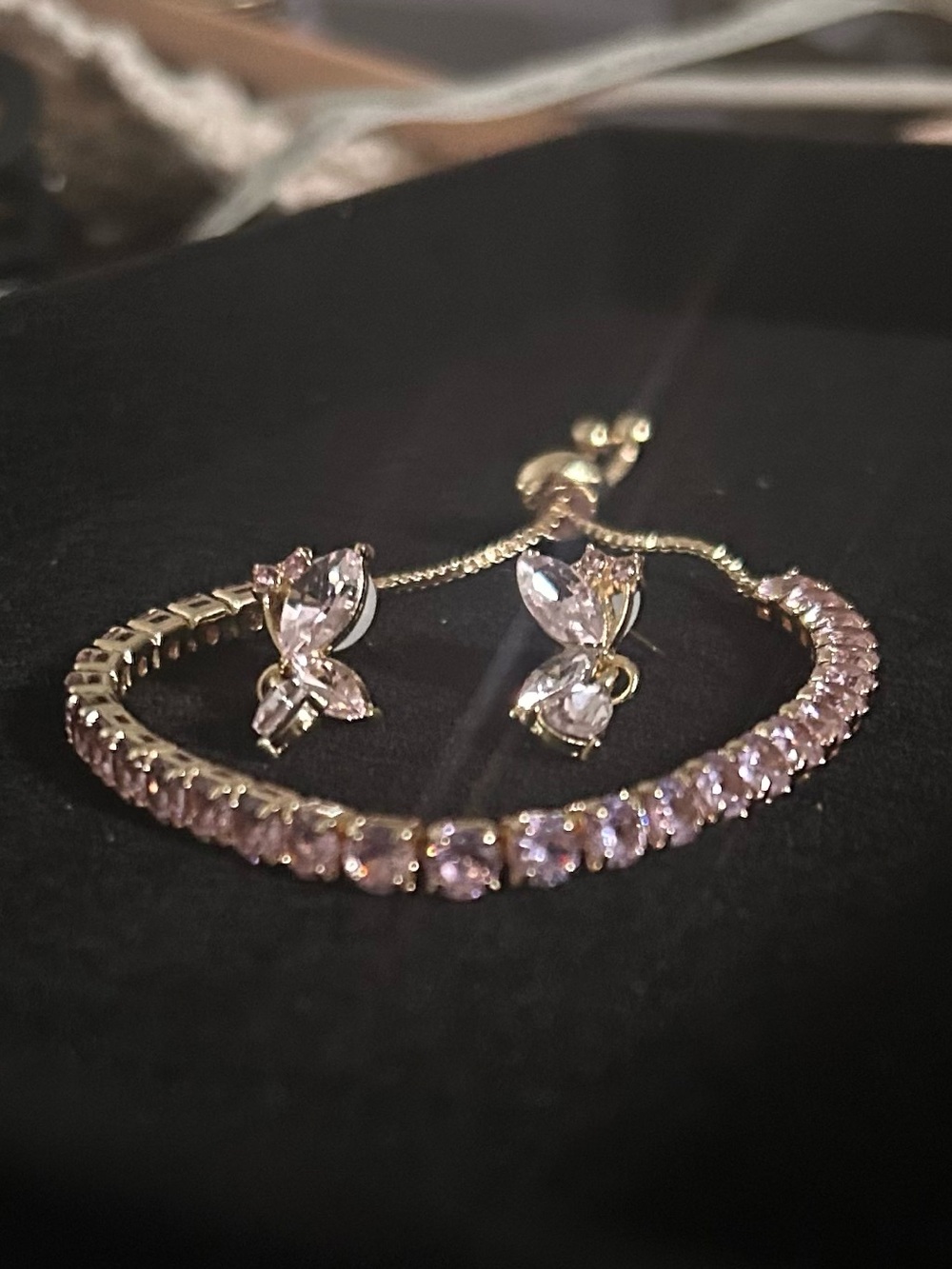 Delicate Pink Bracelet and Earrings Set - Women Jewelry